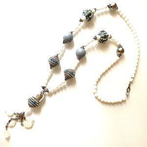 Zirconium Long Necklace with white glass and Crystals